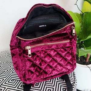 Burgundy Crushed Velvet Mini Backpack